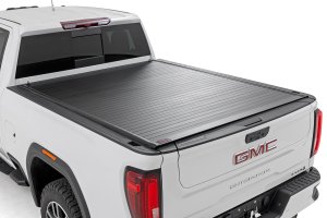 Chevrolet Silverado 3500HD Hard Roll Up Bed Cover - Rough Country - Matte Black Finish with Aluminum Slats - Black - '20-'25